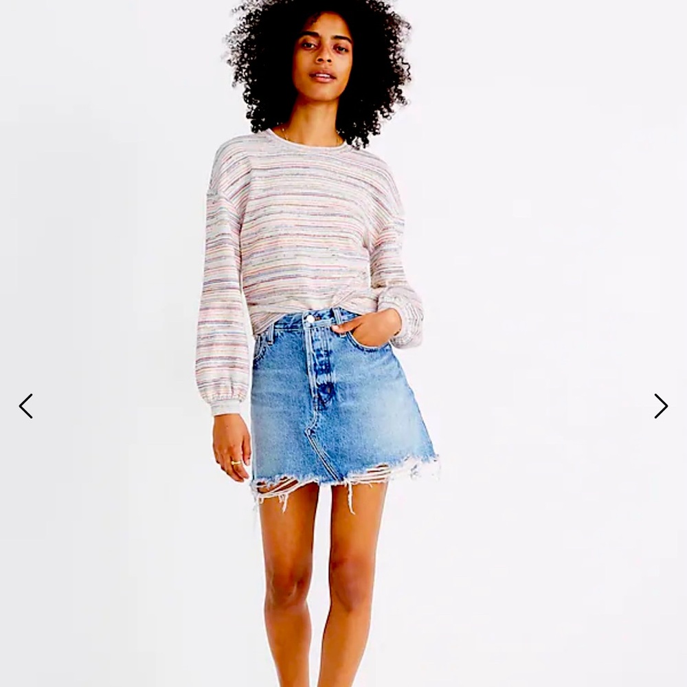 Madewell Bubble-Sleeve Crop Top in Rainbow Stripe